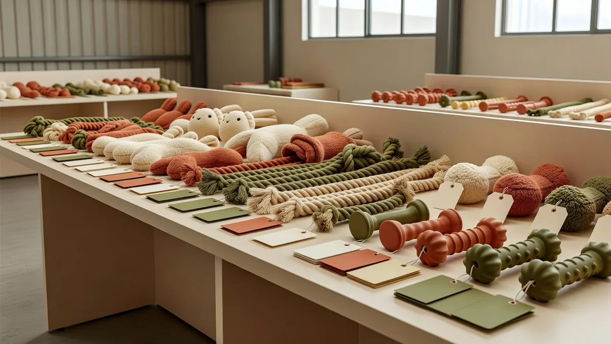 Bemonsteringstafel voor bulkprijzen van huisdierproducten rechtstreeks van de fabriek, met pluche, touw en rubber-SKU’s voor groothandelsinkopers